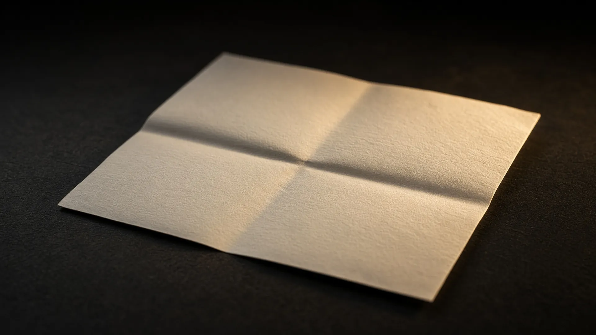 Lámina editorial: una hoja de papel doblada en cuartos, iluminada sobre una superficie oscura. Sin texto en la imagen.